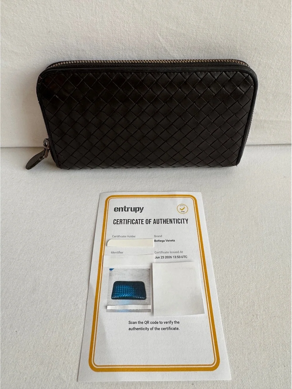 Bottega Veneta Intrecciato Zip Around Wallet Dark Brown Leather Made Italy COA
